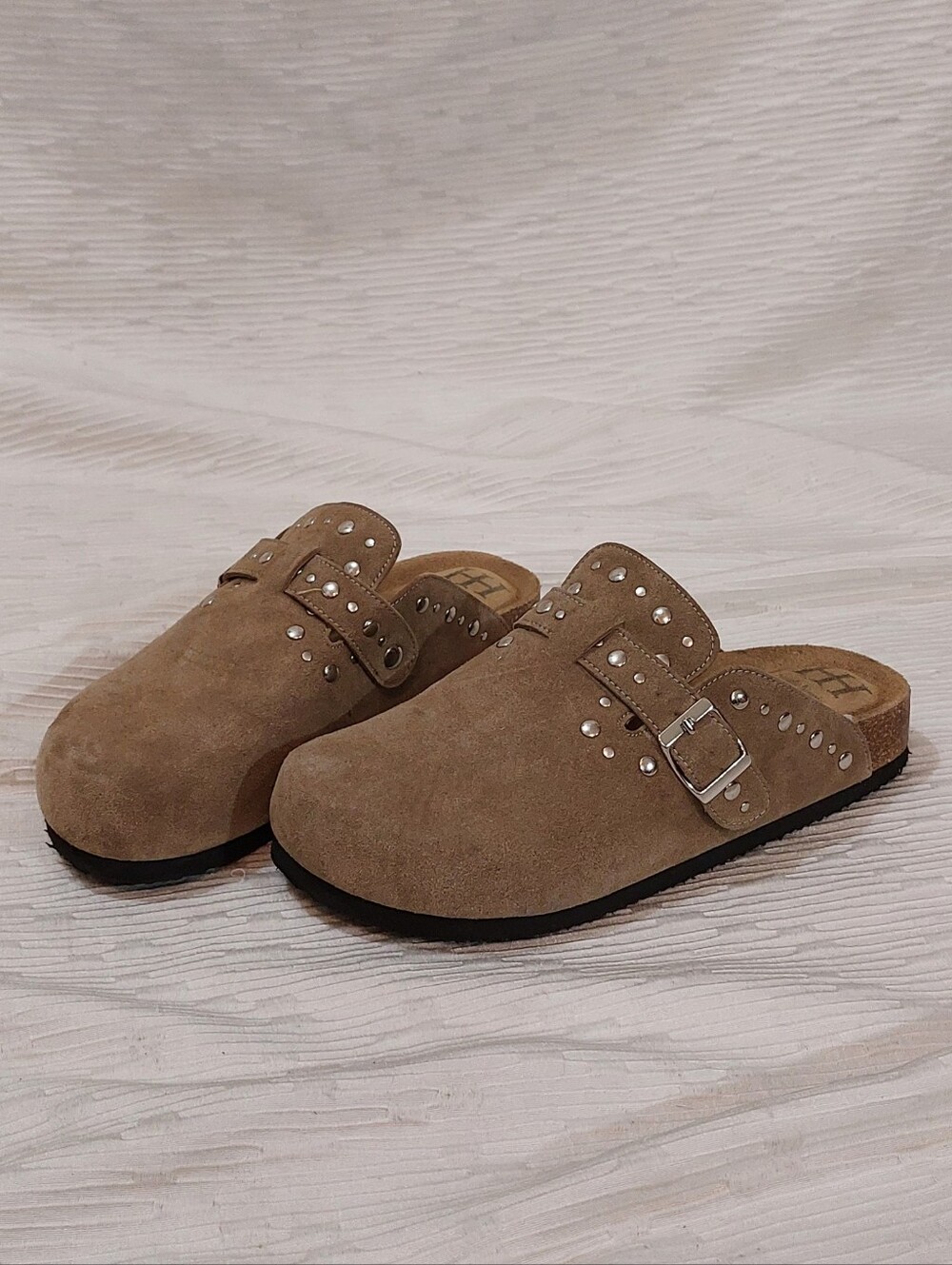 Haute Hippie Taupe Suede Studded Mule Clogs Size 7